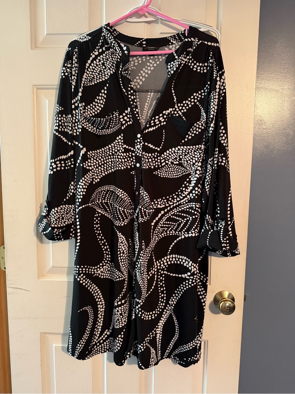 Cocomo Black and White Polka Swirl Top